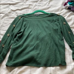 green wide neck button sweater